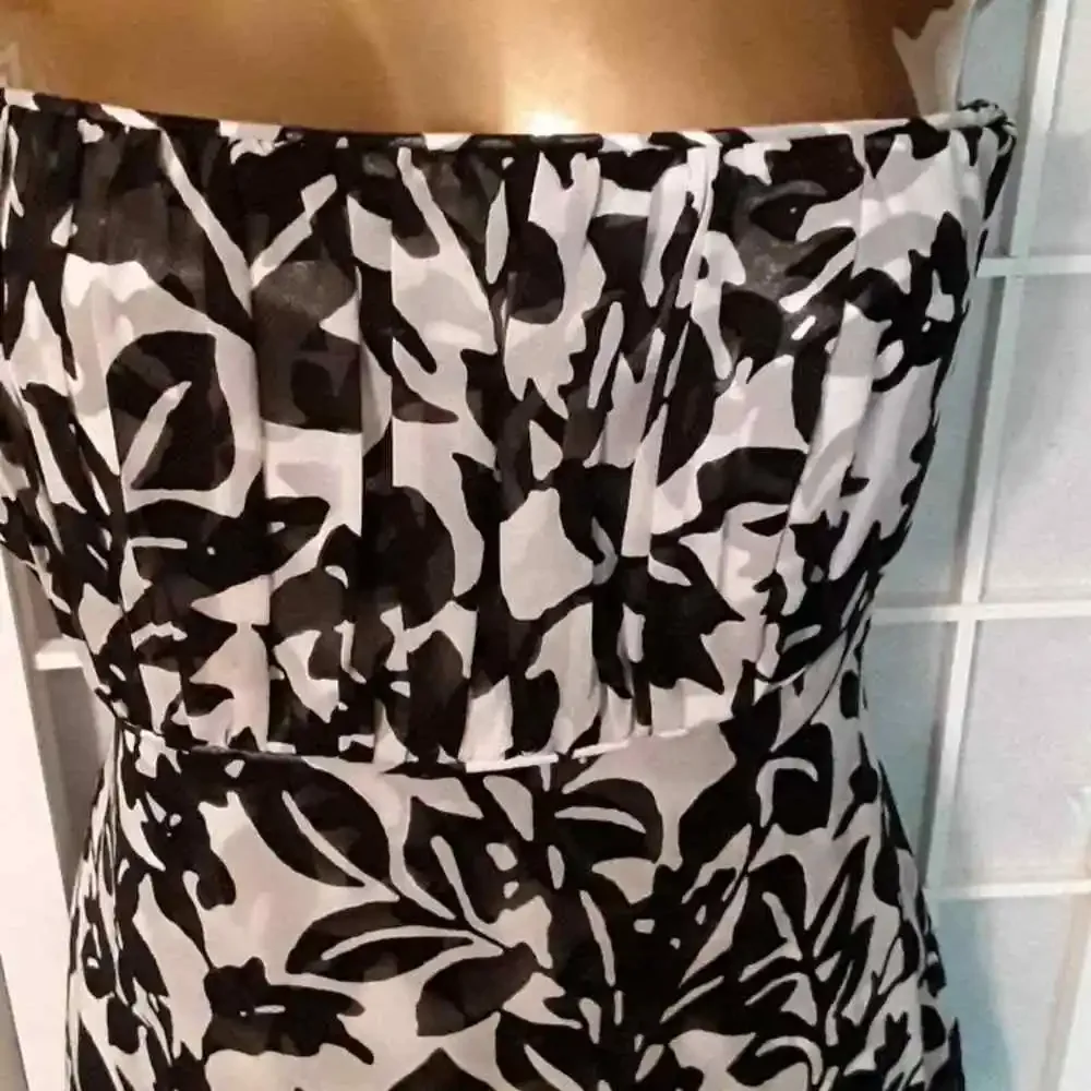 WHBM Black & White Abstract Floral Print Silk Sleeveless Ruffle Dress 6 - Picture 6 of 6